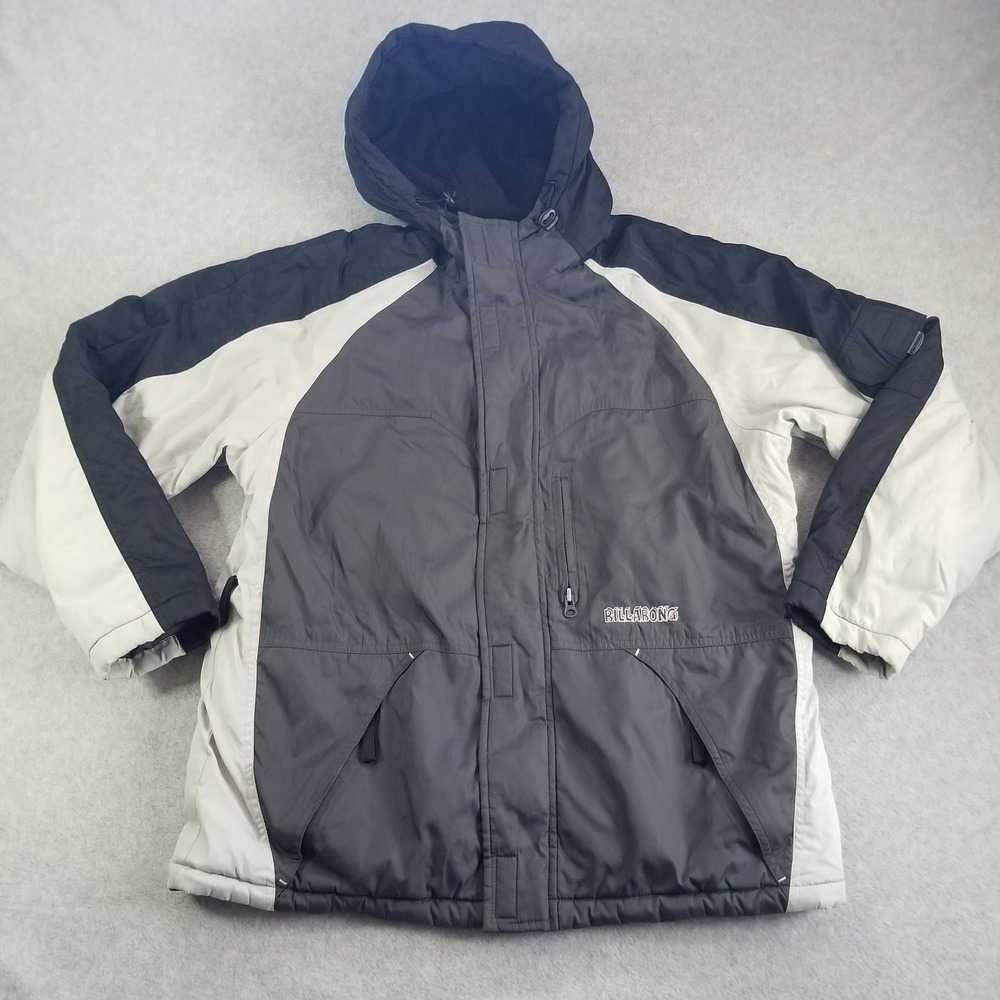 Billabong Jacket Mens Small Gray White Black Nylon Hooded Activewear Y2K